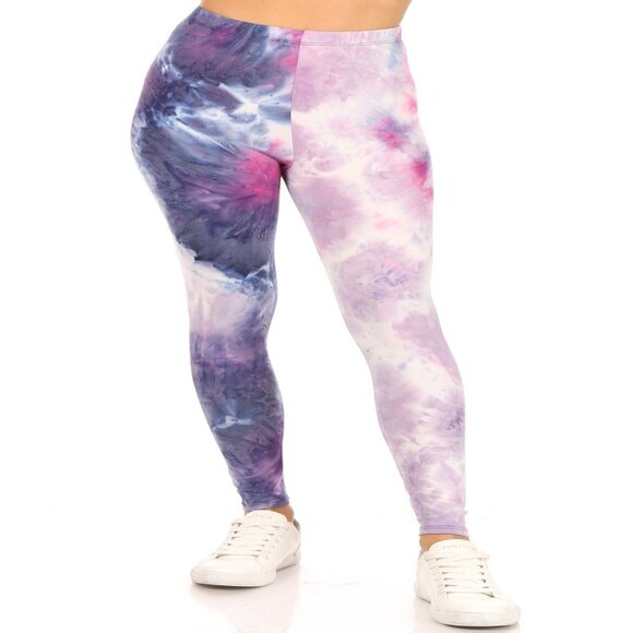 Womens Buttery Soft Tie dye print High rise Fitted leggings Size S-L Navy & Pink - Picture 1 of 5